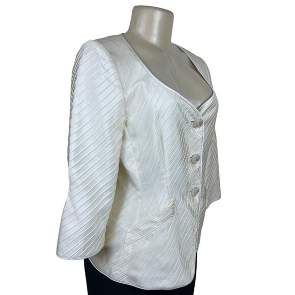 Armani Women’s Ivory Diagonal Stripe Satin-Like Blazer Sz 8 - Picture 2 of 11